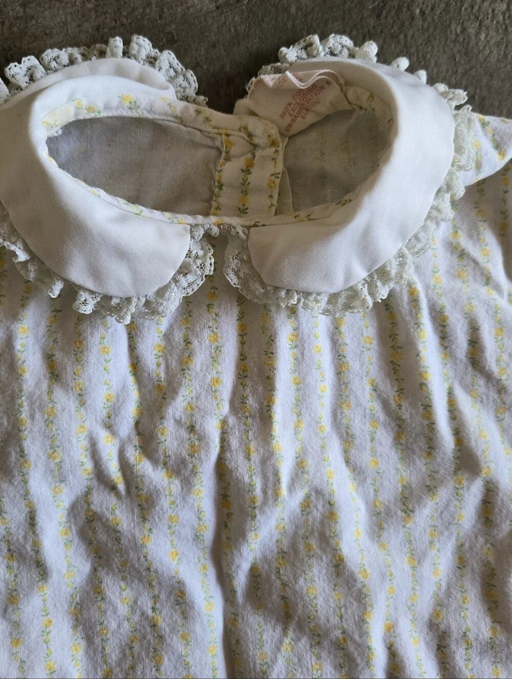 Vintage White and Yellow Girls' Nightgown with Peter Pan Collar